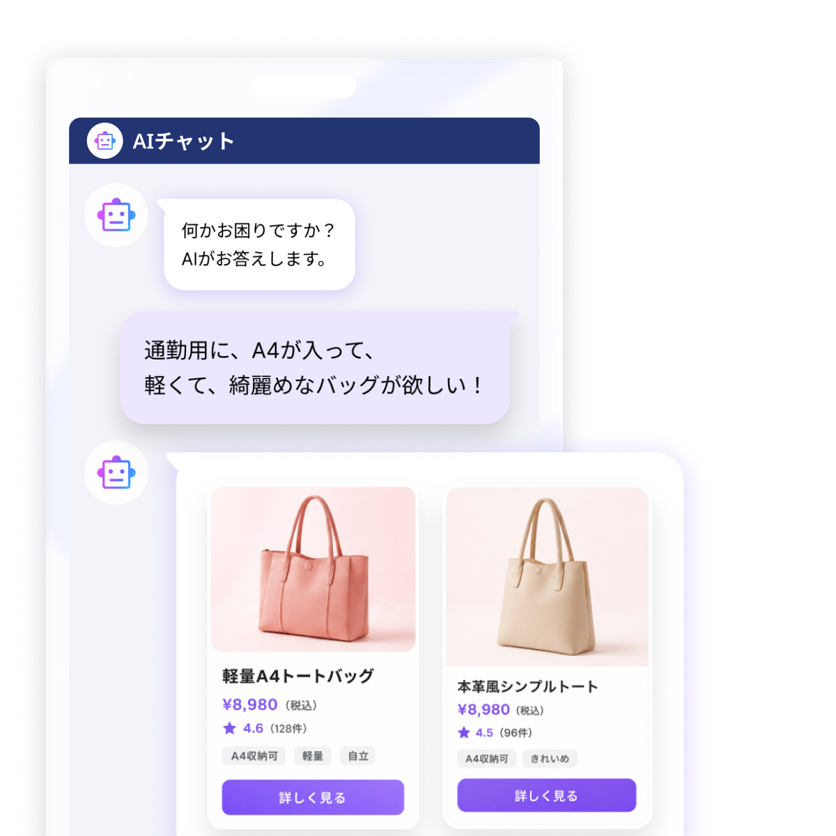 曖昧な要望に対応のイメージ：AI が会話の文脈から顧客の意図を汲み取る様子