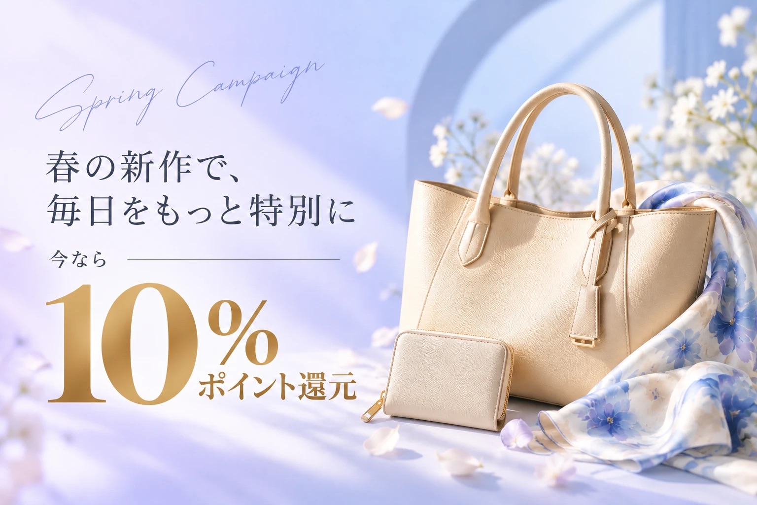 春の新作で、毎日をもっと特別に。今なら10%ポイント還元のキャンペーンバナー